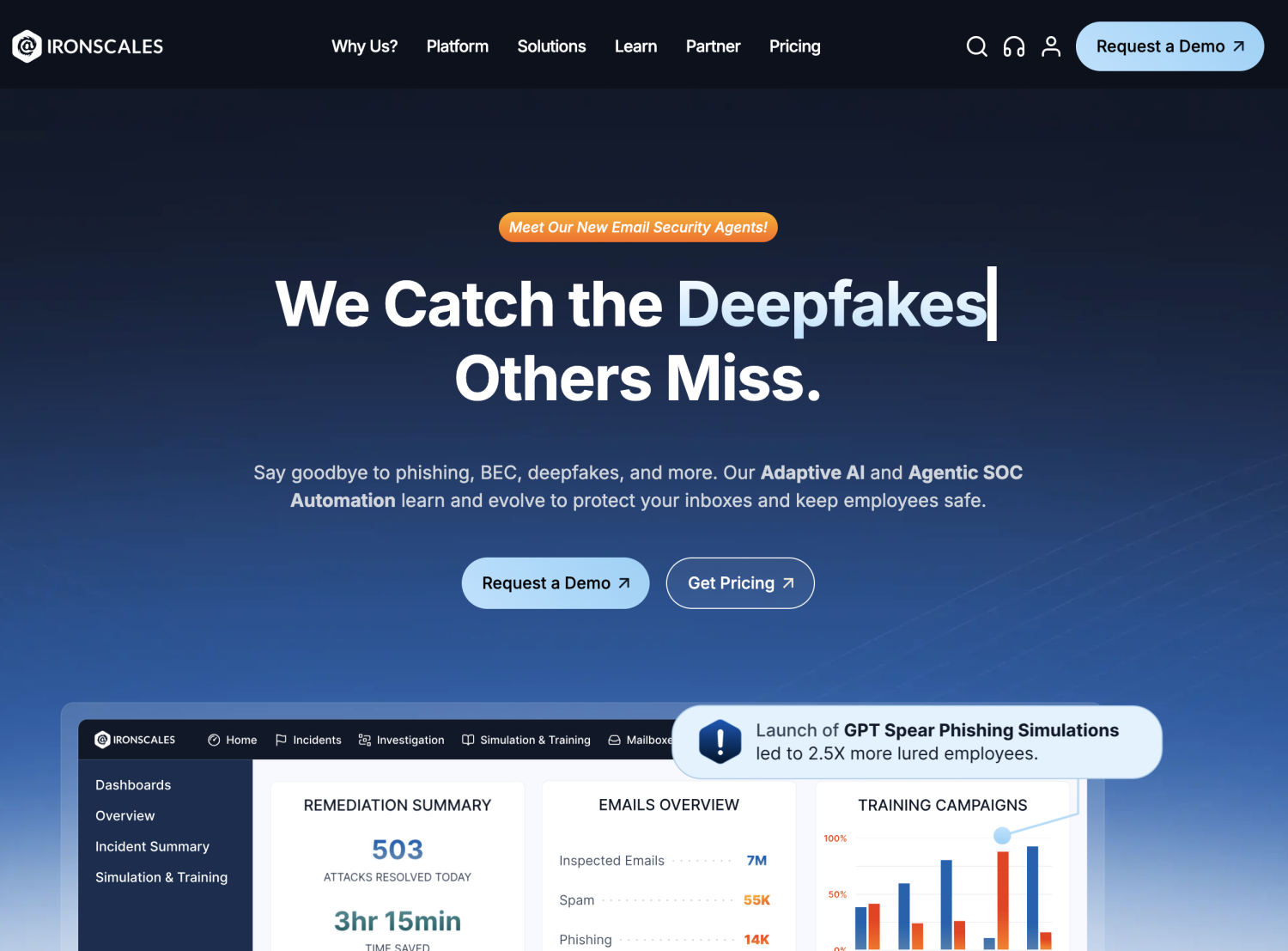 Home screen layout of Ironscales web page.