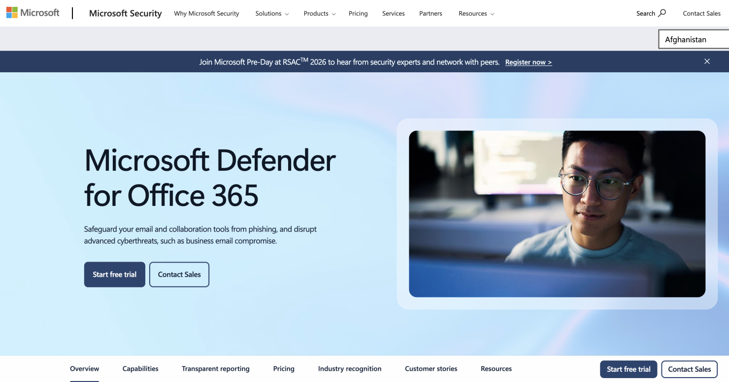 Home screen layout of Microsoft defender web page
