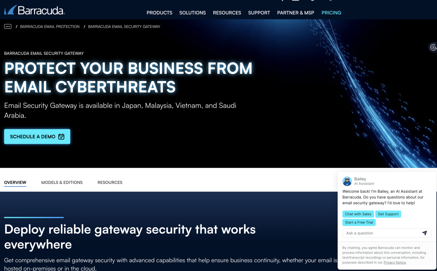 Home screen of Barracuda layout web page