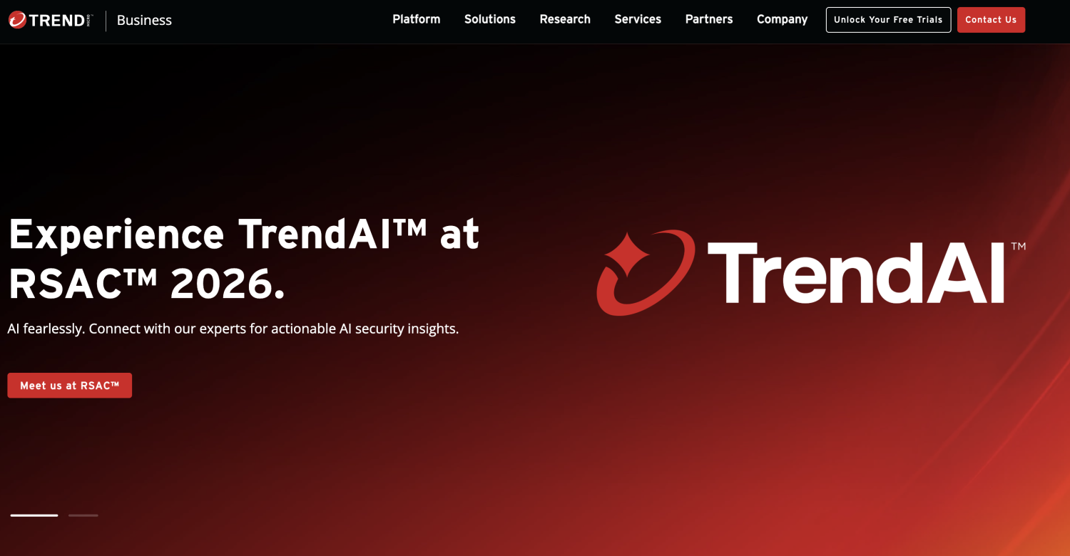 Home screen of TrendAI layout web page